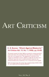 C. E. Emmer, “Kitsch Against Modernity” Art Criticism 13:[removed]): [removed]with added biblio]