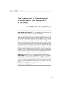 Silva Fennica[removed]research articles  The Mathematics of Linked Optimisation for Water and Nitrogen Use in a Canopy Thomas N. Buckley, Jeffrey M. Miller and Graham D. Farquhar