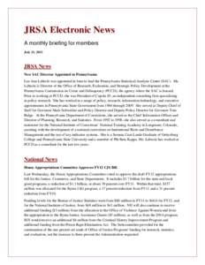 JRSA Electronic News A monthly briefing for members July 21, 2011 JRSA News New SAC Director Appointed in Pennsylvania