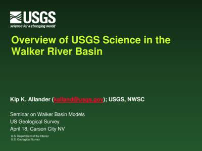 USGS activities in the Lower Walker River Basin  In cooperation with Bureau of Reclamation