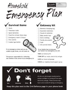 Taranaki CDEM Group Survival items  Getaway kit
