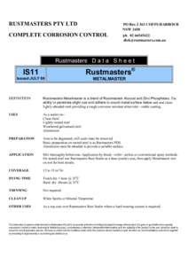 RUSTMASTERS PTY LTD  PO Box J 363 COFFS HARBOUR NSWCOMPLETE CORROSION CONTROL