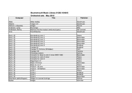 Bournemouth Music Library[removed]Orchestral sets May 2010 Composer Title