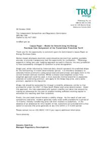 This paper draws together the outcomes from consultation with industry, regulators and jurisdictions in 2004 on RoLR issues; w