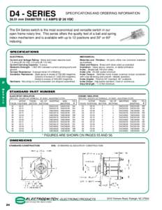 D4 - SERIES  SPECIFICATIONS AND ORDERING INFORMATIONmm DIAMETER 1.5 AMPS @ 28 VDC The D4 Series switch is the most economical and versatile switch in our