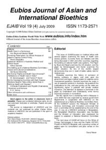 Eubios Journal of Asian and International Bioethics EJAIB VolJuly 2009 ISSN