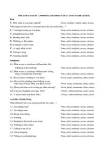 THE KNEE INJURY AND OSTEOARTHRITIS OUTCOME SCORE (KOOS) Pain P1. How often is your knee painful? Never, monthly, weekly, daily, always