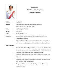 Biography of Mr.Chanchai Chairungruang Minister of Industry