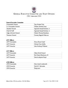 GENERAL EXECUTIVE COMMITTEE AND STAFF OFFICERS 2012 THROUGH 2014 General Executive Committee Commander General