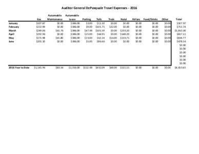 Auditor General DePasquale Travel ExpensesJanuary February March April