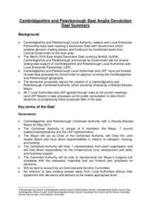 Cambridgeshire and Peterborough East Anglia Devolution Deal Summary Background   