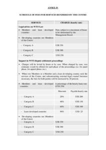 ANNEX IV SCHEDULE OF FEES FOR SERVICES RENDERED BY THE CENTRE SERVICE  CHARGE (hourly rate)