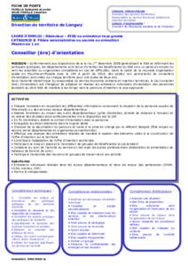 FICHE DE POSTE FAMILLE Solidarité et santé SOUS-FAMILLE Insertion Direction du territoire de Longwy