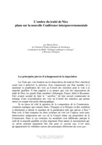 L’ombre du traité de Nice plane sur la nouvelle Conférence intergouvernementale par Martin Pietri, de l’Institut d’Etudes politiques de Strasbourg coordinateur du DESS “Politiques publiques en Europe”