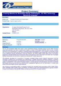 Project Summary Creating Markets for Renewable Energy Technologies - EU RES Technology Marketing Campaign RESTMAC Action Line: