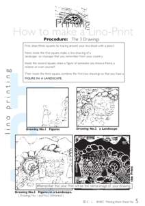Printing How to make a Lino-Print Procedure: The 3 Drawings First, draw three squares by tracing around your lino-block with a pencil. Next, inside the first square, make a line-drawing of a