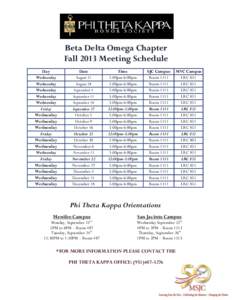 ‘ Beta Delta Omega Chapter Fall 2013 Meeting Schedule Day  Date
