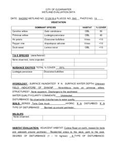 CITY OF CLEARWATER WETLAND EVALUATION DATA DATE: [removed]WETLAND NO[removed]FLUCCS. NO._640 __ PHOTO NO. 14_____ VEGETATION DOMINANT SPECIES