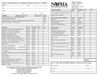 2013 Fee Schedule NAPHA – main office P.O. Box 2187 Santa Rosa, CA[removed]5807
