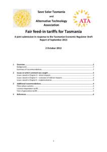 Fair Feed-in Tariffs for Tasmania - joint Save Solar Tasmania & ATA submission