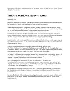 Microsoft Word - Insiders, Outsider Vie Over Access[removed]doc