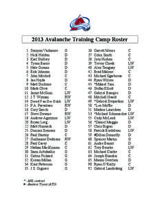 2013 Avalanche Training Camp Roster 1 2