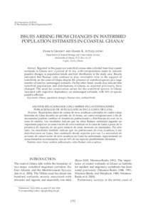 Bird Populations 10:79-87 © The Institute for Bird Populations 2010 ISSUES ARISING FROM CHANGES IN WATERBIRD POPULATION ESTIMATES IN COASTAL GHANA1 FRANCIS GBOGBO2 AND DANIEL K. ATTUQUAYEFIO