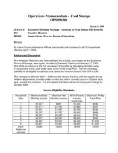 Economic Stimulus Package – Increase to Food Stamp (FS) Benefits