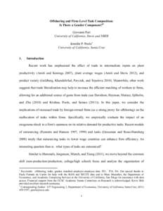 Offshoring and Firm-Level Task Composition: Is There a Gender Component?
 Giovanni Peri University of California, Davis and NBER Jennifer P. Poole University of California, Santa Cruz