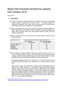 Moyle Interconnector Auctions for capacity from October 2014 June[removed]Conclusions 1.1. In May 2014 Moyle requested views from interested parties on its proposals around auction volumes from October 20141.