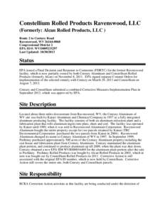 Region 3 GPRA Baseline RCRA Corrective Action Facility  Constellium Rolled Products Ravenswood, LLC  (Formerly: Alcan Rolled Products, LLC )  WVD009233297