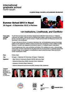 on global change, innovation, and sustainable development  Summer School 2015 in Nepal 30 August – 9 September 2015 in Pokhara