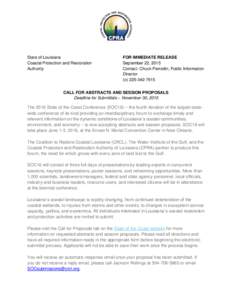 State of Louisiana Coastal Protection and Restoration Authority FOR IMMEDIATE RELEASE September 22, 2015