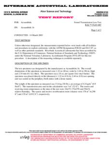 FOR: Acoustiblok ON: Sound Transmission Loss Test RAL™-TL03-085