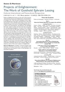 Steven D. Martinson  Projects of Enlightenment: The Work of Gotthold Ephraim Lessing Cultural, Intercultural, and Transcultural Perspectives , vol. 11 • 2013, 286 pp., paperback • € 34,80 [D] • ISBN[removed]-