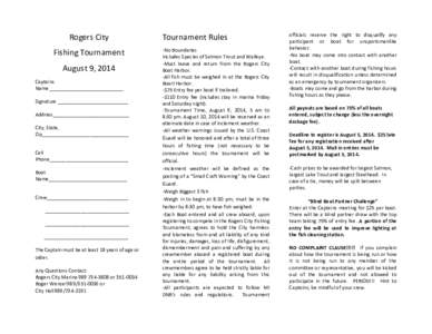 Rogers City Fishing Tournament August 9, 2014 Captains Name ___________________________ Signature __________________________