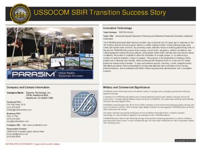 USSOCOM SBIR Transition Success Story Innovative Technology Topic Number Topic Title Generation