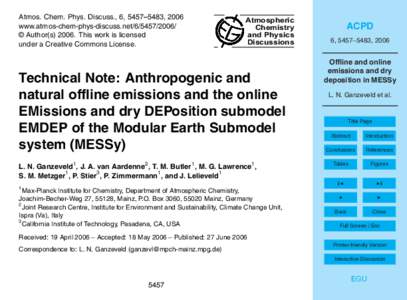 Atmos. Chem. Phys. Discuss., 6, 5457–5483, 2006 www.atmos-chem-phys-discuss.net/ © Author(sThis work is licensed under a Creative Commons License.  Atmospheric