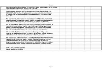 Scotland  Copyright in this software rests with the Crown. It is issued to the recipient, for his own use on permanent loan from ETSU, Harwell, Oxon, OX11 0RA This programme should be used in conjunction with ETSU contra