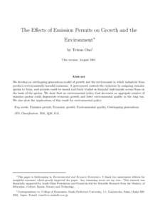 The Eﬀects of Emission Permits on Growth and the Environment∗ by Tetsuo Ono† This version: AugustAbstract