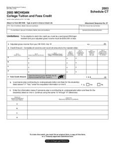 Form 2871, Schedule CT 2003 College Tuition and Fees Credit