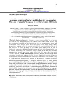 LANGUAGE AS A CULTURE AND BIODIVERSITY CONSERVATION: THE CASE OF “ZAYSITE,”ONE OF THE OMOTIC LANGUAGES IN SOUTHERN REGION, GAMO GOFFA ZONE