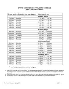 Spring Semester 2015 Final Exam Schedule