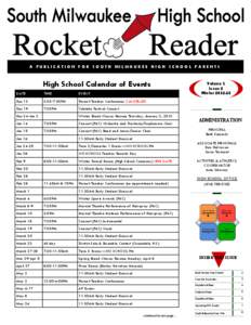 A PUBLICATION FOR SOUTH MILWAUKEE HIGH SCHOOL PARENTS  High School Calendar of Events DATE  TIME