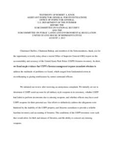 TESTIMONY OF ROBERT A. KNOX ASSISTANT INSPECTOR GENERAL FOR INVESTIGATIONS OFFICE OF INSPECTOR GENERAL U.S. DEPARTMENT OF THE INTERIOR BEFORE THE SUBCOMMITTEE ON NATIONAL SECURITY