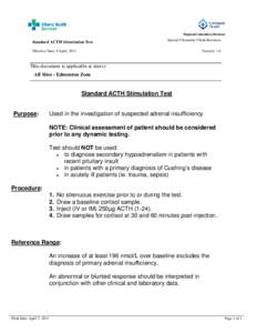Regional Laboratory Services  Standard ACTH Stimulation Test Special Chemistry Client Resource