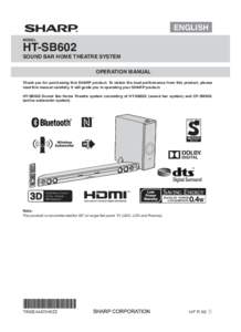 ENGLISH MODEL HT-SB602 SOUND BAR HOME THEATRE SYSTEM OPERATION MANUAL