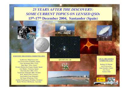 25 YEARS AFTER THE DISCOVERY: SOME CURRENT TOPICS ON LENSED QSOs 15th-17th December 2004, Santander (Spain) SCIENTIFIC ORGANISING COMMITTEE (SOC) Ian Browne (Manchester,UK)