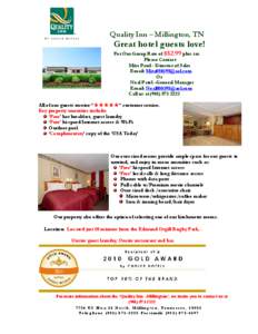 Quality Inn – Millington, TN  Great hotel guests love!