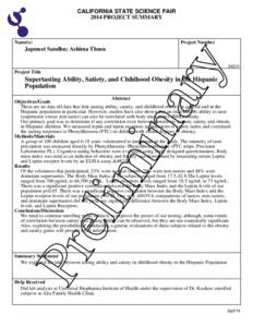 CALIFORNIA STATE SCIENCE FAIR 2014 PROJECT SUMMARY Name(s)  Project Number